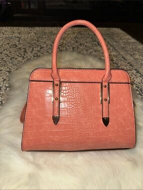 Women's Coral Croc-Embossed Satchel Handbag